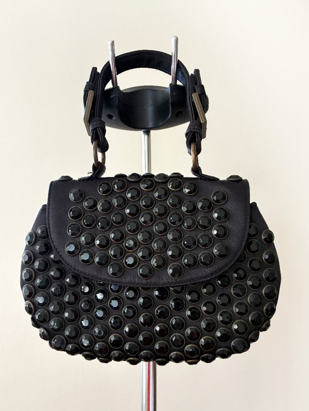 Betsey Johnson Black Studded Satin Evening Handbag